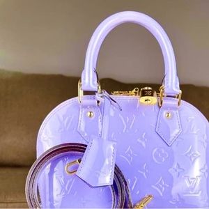 LV lilac purple alma bb vernis leather crossbody bag with lock key and dust bag